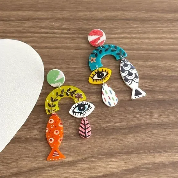 Evil eye Dangle Earrings Q100 - Picture 2 of 5